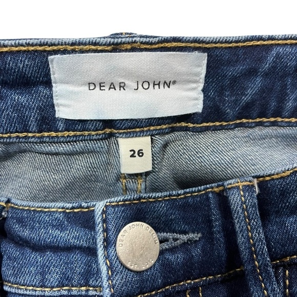 Dear John Women’s Sz 26 Jaxtyn Bootcut Jeans Mid Rise Raw Hem Dark Wash Stretch - Picture 6 of 9